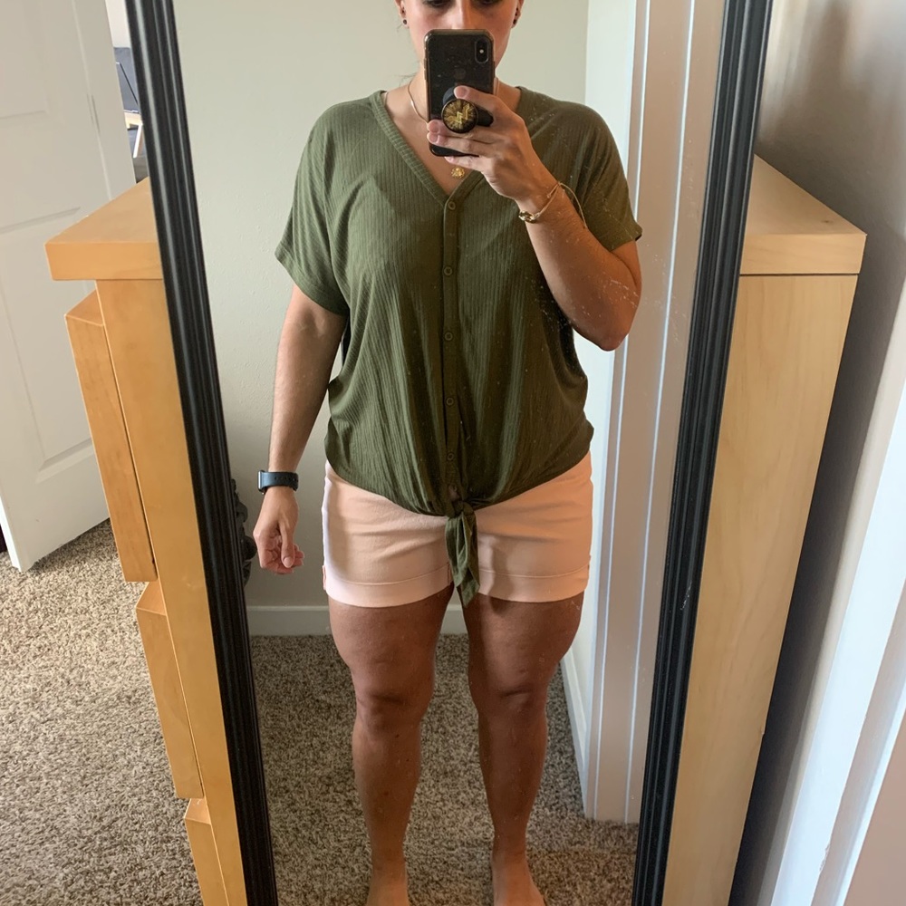 BP Short Sleeve Button Tie Front Top